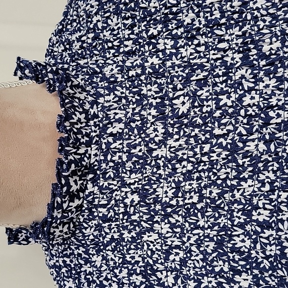 Mi ami, Size M, Halana, Blue Floral High Neck Blouse, Smocked Upper, Ruffle Hem - Picture 3 of 16